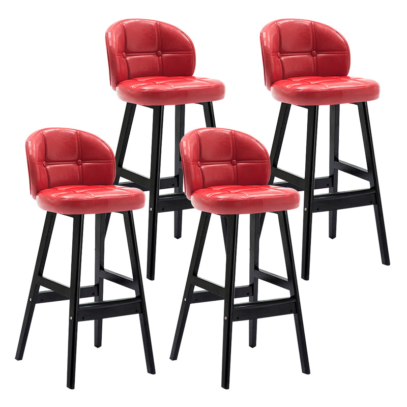 Modern Armless Backrest Counter Stool Wood Household Bar Stool with Pedal and Cushion Red Black 4 Piece Set Clearhalo 'Bar Furniture' 'Bar Stools' 'bar_stools' 'furn' 'furn_bar_stools' 'furniture_bar_stools' 'Kitchen & Dining Furniture' 'kitchen&dining_furn' 'kitchen' 'kitchen_furn' Furniture' 4275306