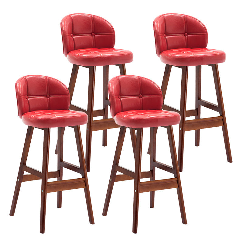 Modern Armless Backrest Counter Stool Wood Household Bar Stool with Pedal and Cushion Red Brown 4 Piece Set Clearhalo 'Bar Furniture' 'Bar Stools' 'bar_stools' 'furn' 'furn_bar_stools' 'furniture_bar_stools' 'Kitchen & Dining Furniture' 'kitchen&dining_furn' 'kitchen' 'kitchen_furn' Furniture' 4275314