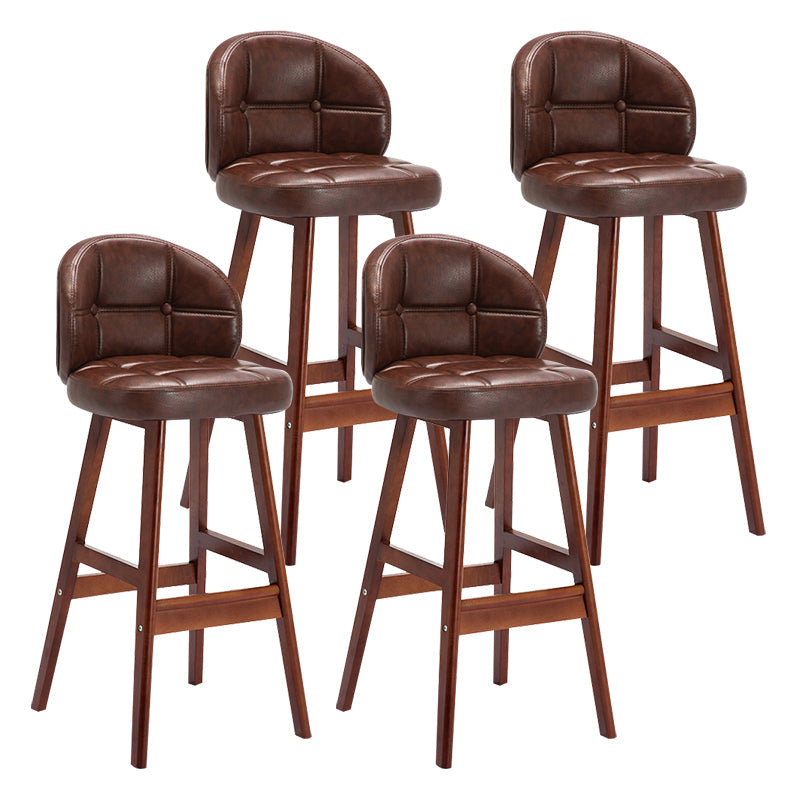 Modern Armless Backrest Counter Stool Wood Household Bar Stool with Pedal and Cushion Coffee Brown 4 Piece Set Clearhalo 'Bar Furniture' 'Bar Stools' 'bar_stools' 'furn' 'furn_bar_stools' 'furniture_bar_stools' 'Kitchen & Dining Furniture' 'kitchen&dining_furn' 'kitchen' 'kitchen_furn' Furniture' 4275317
