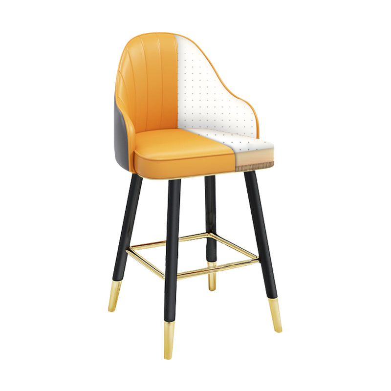 Modern Armless Backrest Counter Stool Steel Household Bar Stool with Pedal and Cushion Grey-Light Yellow 1 Piece Short Stool(22"H) Clearhalo 'Bar Furniture' 'Bar Stools' 'bar_stools' 'furn' 'furn_bar_stools' 'furniture_bar_stools' 'Kitchen & Dining Furniture' 'kitchen&dining_furn' 'kitchen' 'kitchen_furn' Furniture' 4275345