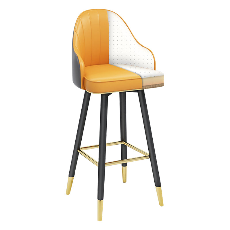 Modern Armless Backrest Counter Stool Steel Household Bar Stool with Pedal and Cushion Grey-Light Yellow 1 Piece Bar Stool(30"H) Clearhalo 'Bar Furniture' 'Bar Stools' 'bar_stools' 'furn' 'furn_bar_stools' 'furniture_bar_stools' 'Kitchen & Dining Furniture' 'kitchen&dining_furn' 'kitchen' 'kitchen_furn' Furniture' 4275349
