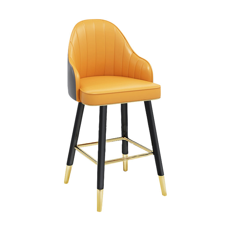 Modern Armless Backrest Counter Stool Steel Household Bar Stool with Pedal and Cushion Yellow-Gray 1 Piece Short Stool(22"H) Clearhalo 'Bar Furniture' 'Bar Stools' 'bar_stools' 'furn' 'furn_bar_stools' 'furniture_bar_stools' 'Kitchen & Dining Furniture' 'kitchen&dining_furn' 'kitchen' 'kitchen_furn' Furniture' 4275357