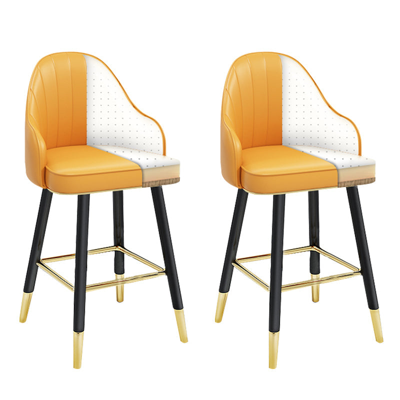 Modern Armless Backrest Counter Stool Steel Household Bar Stool with Pedal and Cushion White-Yellow 2 Piece Set Short Stool(22"H) Clearhalo 'Bar Furniture' 'Bar Stools' 'bar_stools' 'furn' 'furn_bar_stools' 'furniture_bar_stools' 'Kitchen & Dining Furniture' 'kitchen&dining_furn' 'kitchen' 'kitchen_furn' Furniture' 4275363