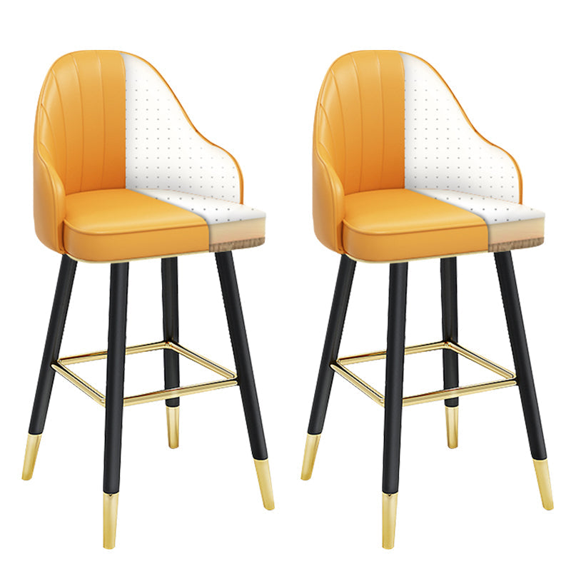 Modern Armless Backrest Counter Stool Steel Household Bar Stool with Pedal and Cushion White-Yellow 2 Piece Set Counter Stool(26"H) Clearhalo 'Bar Furniture' 'Bar Stools' 'bar_stools' 'furn' 'furn_bar_stools' 'furniture_bar_stools' 'Kitchen & Dining Furniture' 'kitchen&dining_furn' 'kitchen' 'kitchen_furn' Furniture' 4275364