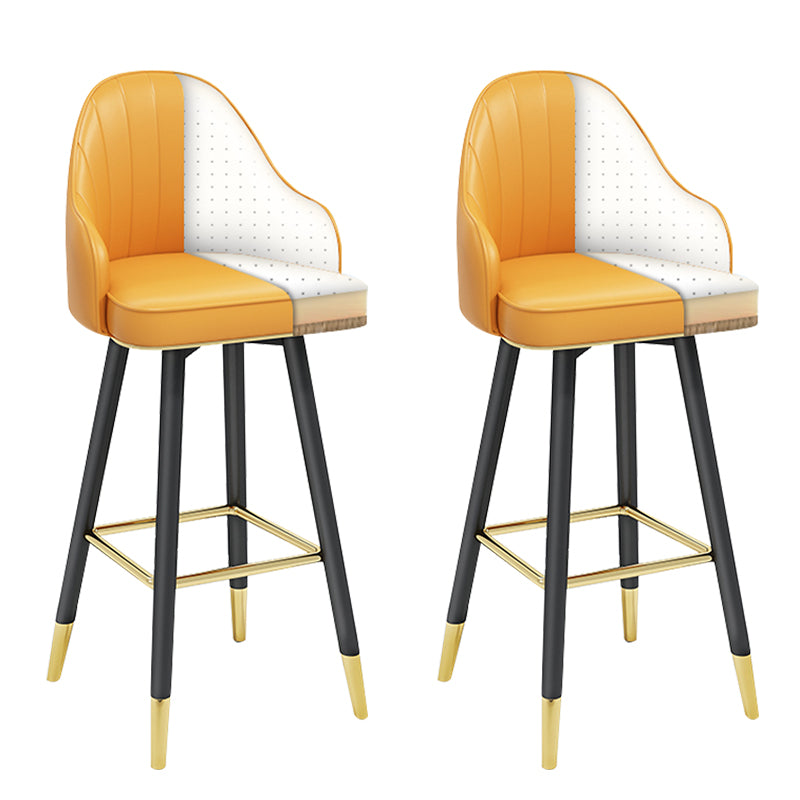 Modern Armless Backrest Counter Stool Steel Household Bar Stool with Pedal and Cushion White-Yellow 2 Piece Set Bar Stool(30"H) Clearhalo 'Bar Furniture' 'Bar Stools' 'bar_stools' 'furn' 'furn_bar_stools' 'furniture_bar_stools' 'Kitchen & Dining Furniture' 'kitchen&dining_furn' 'kitchen' 'kitchen_furn' Furniture' 4275365