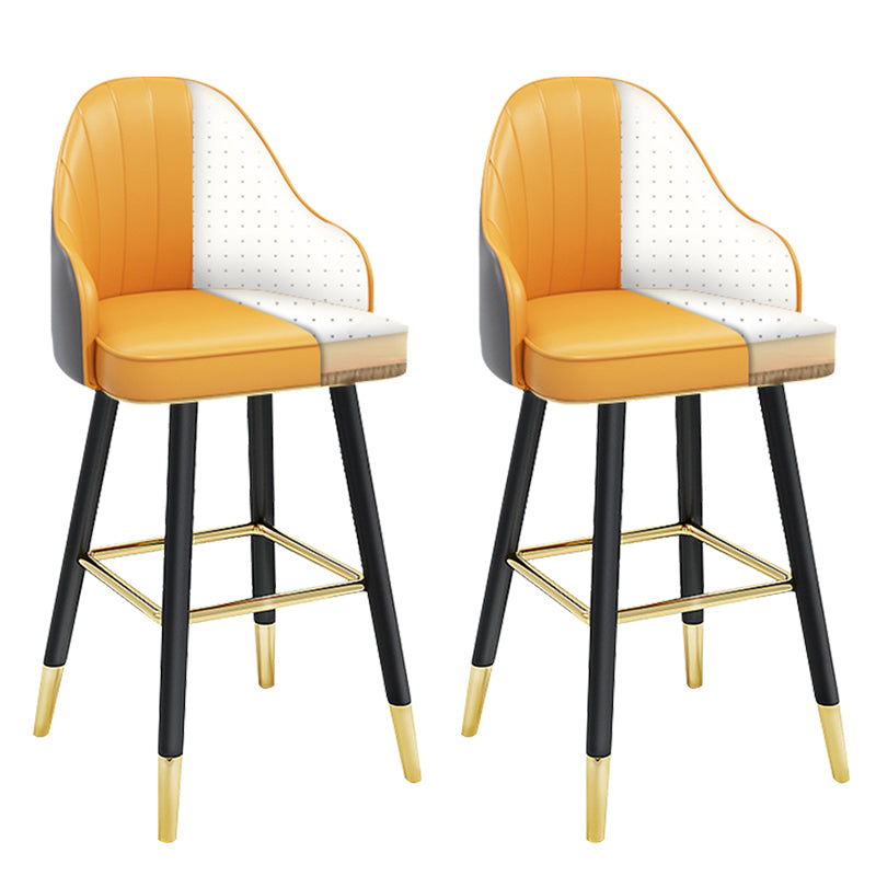 Modern Armless Backrest Counter Stool Steel Household Bar Stool with Pedal and Cushion Grey-Light Yellow 2 Piece Set Counter Stool(26"H) Clearhalo 'Bar Furniture' 'Bar Stools' 'bar_stools' 'furn' 'furn_bar_stools' 'furniture_bar_stools' 'Kitchen & Dining Furniture' 'kitchen&dining_furn' 'kitchen' 'kitchen_furn' Furniture' 4275367
