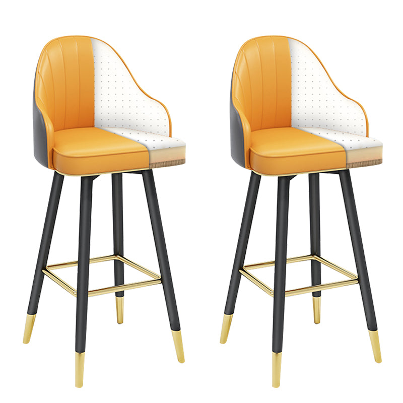 Modern Armless Backrest Counter Stool Steel Household Bar Stool with Pedal and Cushion Grey-Light Yellow 2 Piece Set Bar Stool(30"H) Clearhalo 'Bar Furniture' 'Bar Stools' 'bar_stools' 'furn' 'furn_bar_stools' 'furniture_bar_stools' 'Kitchen & Dining Furniture' 'kitchen&dining_furn' 'kitchen' 'kitchen_furn' Furniture' 4275368