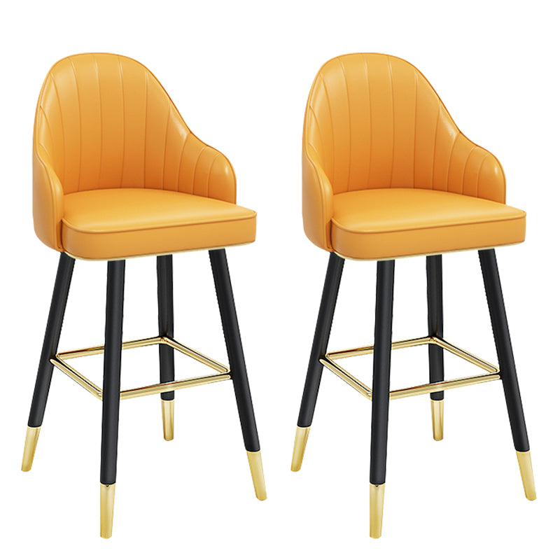 Modern Armless Backrest Counter Stool Steel Household Bar Stool with Pedal and Cushion Yellow 2 Piece Set Counter Stool(26"H) Clearhalo 'Bar Furniture' 'Bar Stools' 'bar_stools' 'furn' 'furn_bar_stools' 'furniture_bar_stools' 'Kitchen & Dining Furniture' 'kitchen&dining_furn' 'kitchen' 'kitchen_furn' Furniture' 4275373