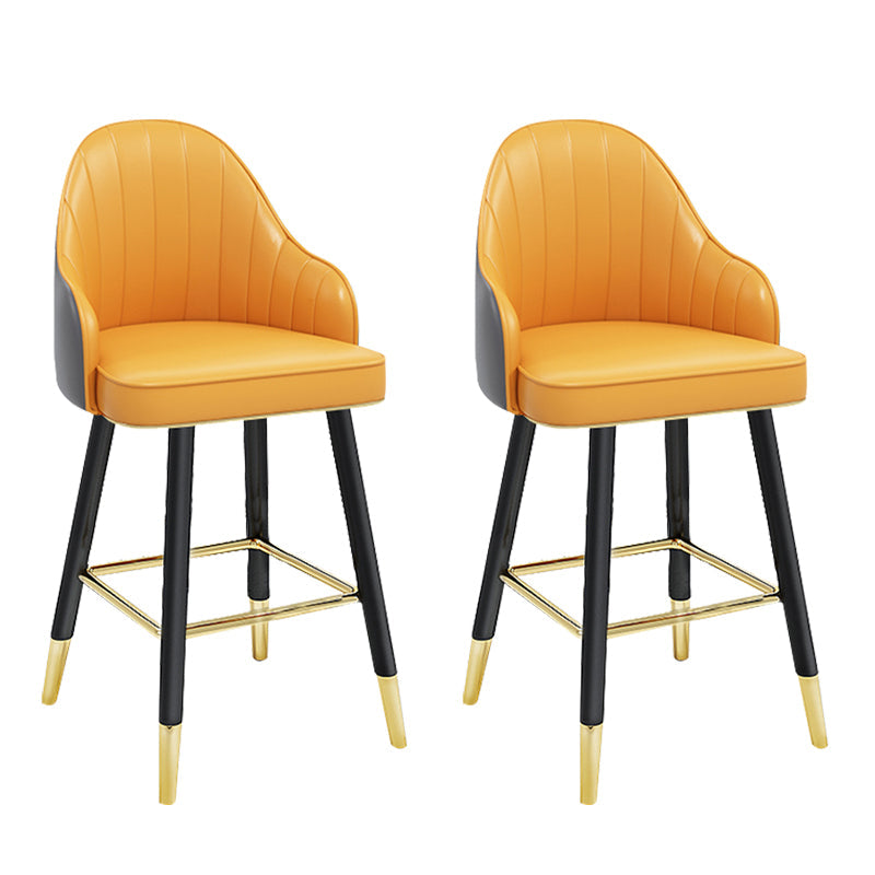 Modern Armless Backrest Counter Stool Steel Household Bar Stool with Pedal and Cushion Yellow-Gray 2 Piece Set Short Stool(22"H) Clearhalo 'Bar Furniture' 'Bar Stools' 'bar_stools' 'furn' 'furn_bar_stools' 'furniture_bar_stools' 'Kitchen & Dining Furniture' 'kitchen&dining_furn' 'kitchen' 'kitchen_furn' Furniture' 4275375