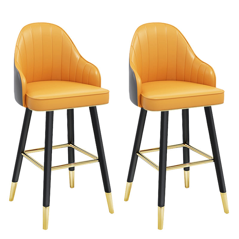 Modern Armless Backrest Counter Stool Steel Household Bar Stool with Pedal and Cushion Yellow-Gray 2 Piece Set Counter Stool(26"H) Clearhalo 'Bar Furniture' 'Bar Stools' 'bar_stools' 'furn' 'furn_bar_stools' 'furniture_bar_stools' 'Kitchen & Dining Furniture' 'kitchen&dining_furn' 'kitchen' 'kitchen_furn' Furniture' 4275376