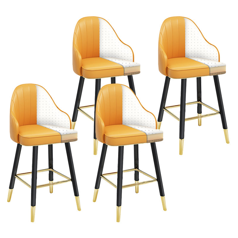 Modern Armless Backrest Counter Stool Steel Household Bar Stool with Pedal and Cushion White-Yellow 4 Piece Set Short Stool(22"H) Clearhalo 'Bar Furniture' 'Bar Stools' 'bar_stools' 'furn' 'furn_bar_stools' 'furniture_bar_stools' 'Kitchen & Dining Furniture' 'kitchen&dining_furn' 'kitchen' 'kitchen_furn' Furniture' 4275381