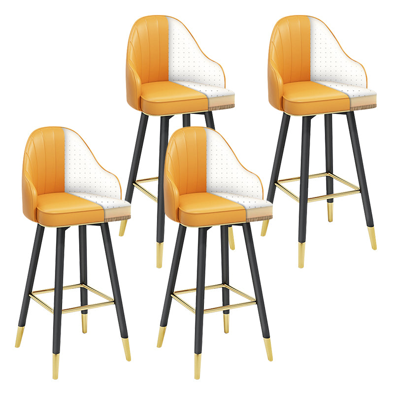 Modern Armless Backrest Counter Stool Steel Household Bar Stool with Pedal and Cushion White-Yellow 4 Piece Set Bar Stool(30"H) Clearhalo 'Bar Furniture' 'Bar Stools' 'bar_stools' 'furn' 'furn_bar_stools' 'furniture_bar_stools' 'Kitchen & Dining Furniture' 'kitchen&dining_furn' 'kitchen' 'kitchen_furn' Furniture' 4275383
