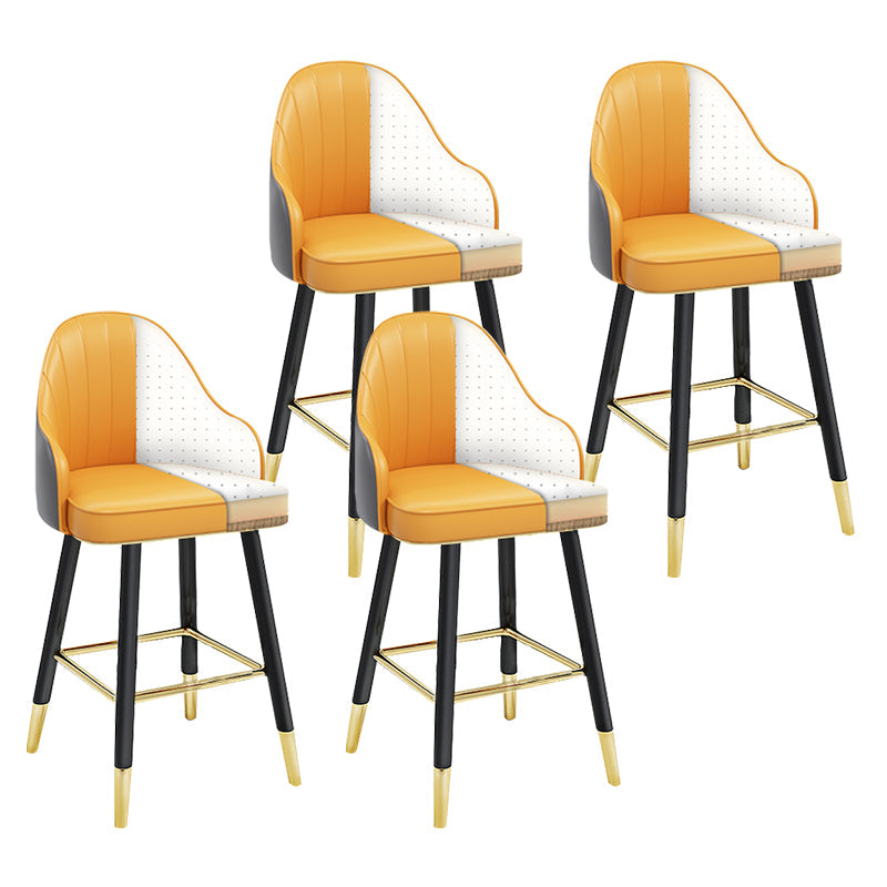 Modern Armless Backrest Counter Stool Steel Household Bar Stool with Pedal and Cushion Grey-Light Yellow 4 Piece Set Short Stool(22"H) Clearhalo 'Bar Furniture' 'Bar Stools' 'bar_stools' 'furn' 'furn_bar_stools' 'furniture_bar_stools' 'Kitchen & Dining Furniture' 'kitchen&dining_furn' 'kitchen' 'kitchen_furn' Furniture' 4275384