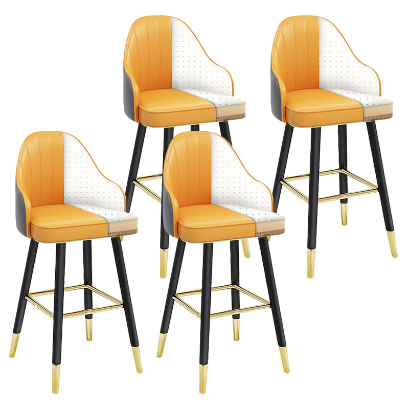 Modern Armless Backrest Counter Stool Steel Household Bar Stool with Pedal and Cushion Grey-Light Yellow 4 Piece Set Counter Stool(26"H) Clearhalo 'Bar Furniture' 'Bar Stools' 'bar_stools' 'furn' 'furn_bar_stools' 'furniture_bar_stools' 'Kitchen & Dining Furniture' 'kitchen&dining_furn' 'kitchen' 'kitchen_furn' Furniture' 4275385