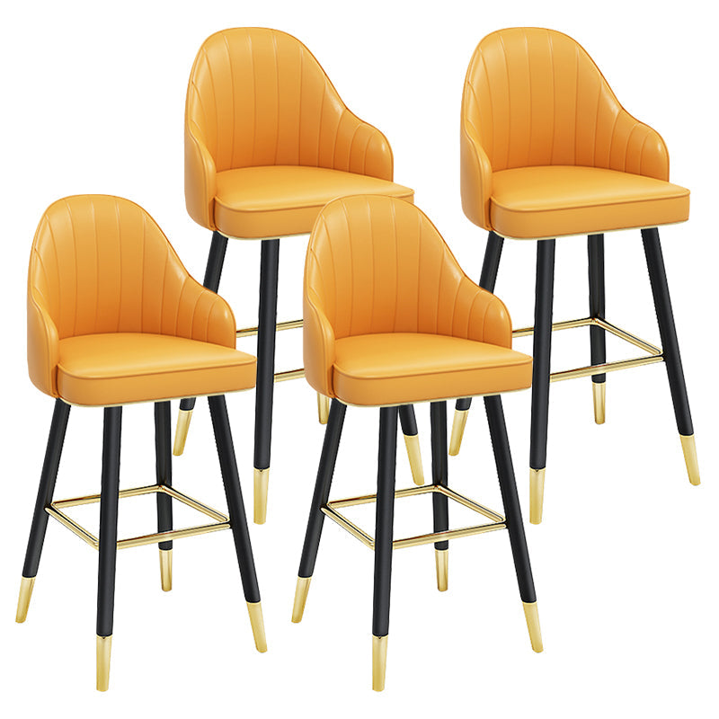 Modern Armless Backrest Counter Stool Steel Household Bar Stool with Pedal and Cushion Yellow 4 Piece Set Counter Stool(26"H) Clearhalo 'Bar Furniture' 'Bar Stools' 'bar_stools' 'furn' 'furn_bar_stools' 'furniture_bar_stools' 'Kitchen & Dining Furniture' 'kitchen&dining_furn' 'kitchen' 'kitchen_furn' Furniture' 4275391