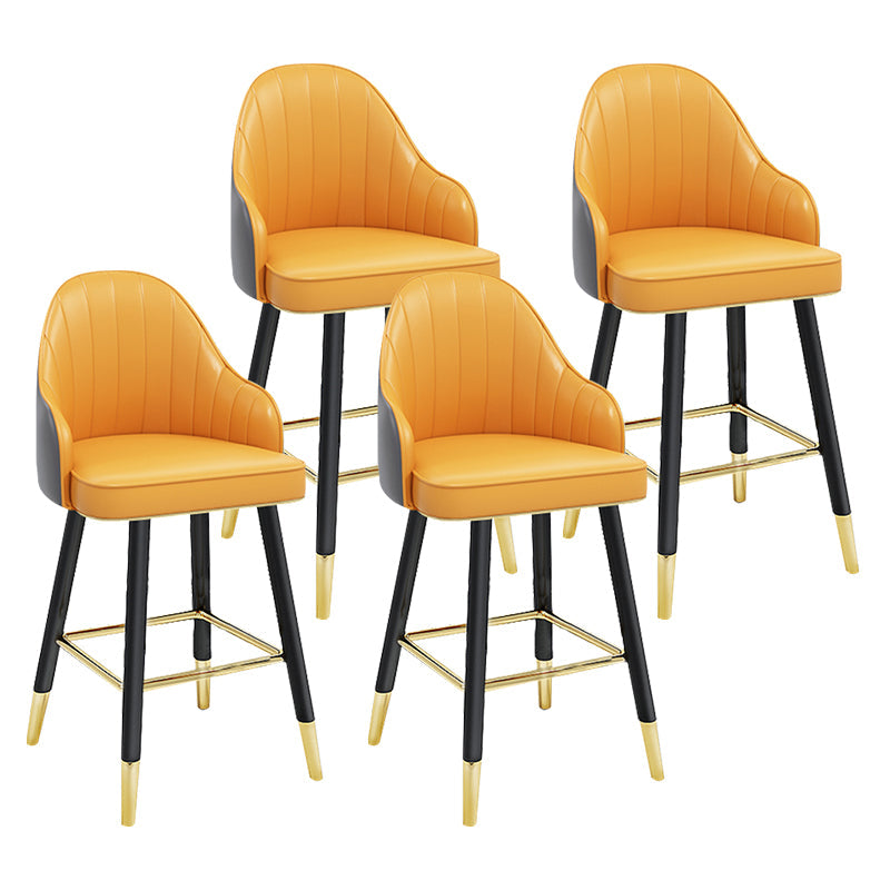 Modern Armless Backrest Counter Stool Steel Household Bar Stool with Pedal and Cushion Yellow-Gray 4 Piece Set Short Stool(22"H) Clearhalo 'Bar Furniture' 'Bar Stools' 'bar_stools' 'furn' 'furn_bar_stools' 'furniture_bar_stools' 'Kitchen & Dining Furniture' 'kitchen&dining_furn' 'kitchen' 'kitchen_furn' Furniture' 4275393