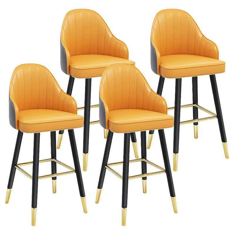 Modern Armless Backrest Counter Stool Steel Household Bar Stool with Pedal and Cushion Yellow-Gray 4 Piece Set Counter Stool(26"H) Clearhalo 'Bar Furniture' 'Bar Stools' 'bar_stools' 'furn' 'furn_bar_stools' 'furniture_bar_stools' 'Kitchen & Dining Furniture' 'kitchen&dining_furn' 'kitchen' 'kitchen_furn' Furniture' 4275394