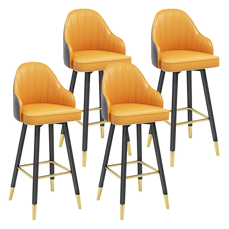 Modern Armless Backrest Counter Stool Steel Household Bar Stool with Pedal and Cushion Yellow-Gray 4 Piece Set Bar Stool(30"H) Clearhalo 'Bar Furniture' 'Bar Stools' 'bar_stools' 'furn' 'furn_bar_stools' 'furniture_bar_stools' 'Kitchen & Dining Furniture' 'kitchen&dining_furn' 'kitchen' 'kitchen_furn' Furniture' 4275395