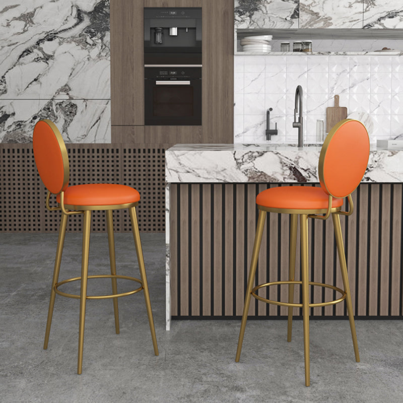Glam Round Stool Armless Leather Bar Stool With Low Back And Metal Legs Clearhalo 'Bar Furniture' 'Bar Stools' 'bar_stools' 'furn' 'furn_bar_stools' 'furniture_bar_stools' 'Kitchen & Dining Furniture' 'kitchen&dining_furn' 'kitchen' 'kitchen_furn' Furniture' 4275399