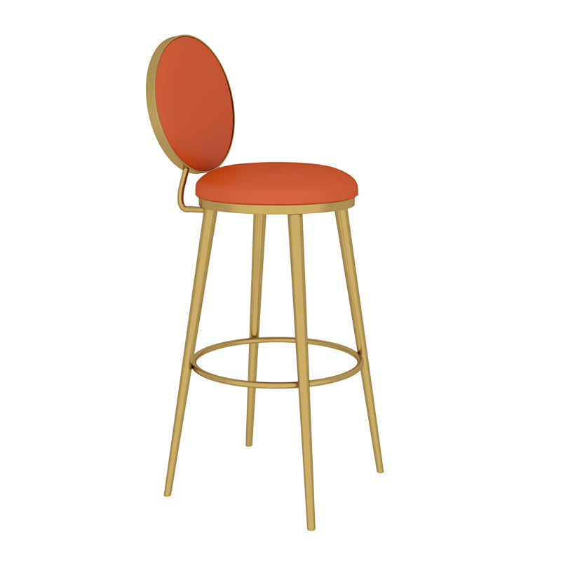 Glam Round Stool Armless Leather Bar Stool With Low Back And Metal Legs 1 Piece Clearhalo 'Bar Furniture' 'Bar Stools' 'bar_stools' 'furn' 'furn_bar_stools' 'furniture_bar_stools' 'Kitchen & Dining Furniture' 'kitchen&dining_furn' 'kitchen' 'kitchen_furn' Furniture' 4275400