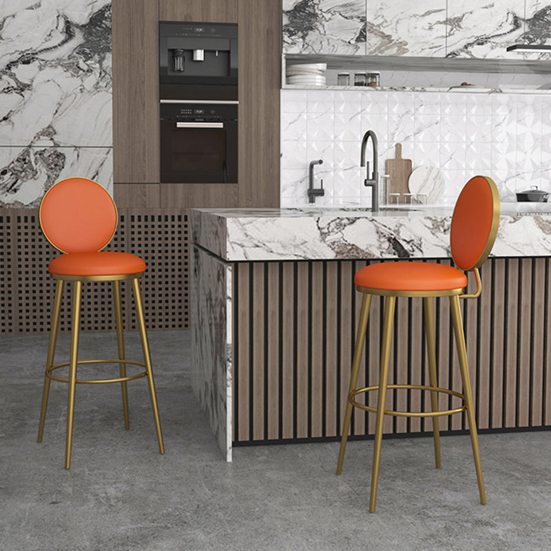 Glam Round Stool Armless Leather Bar Stool With Low Back And Metal Legs Clearhalo 'Bar Furniture' 'Bar Stools' 'bar_stools' 'furn' 'furn_bar_stools' 'furniture_bar_stools' 'Kitchen & Dining Furniture' 'kitchen&dining_furn' 'kitchen' 'kitchen_furn' Furniture' 4275404