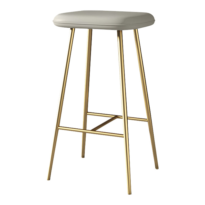 Glam Counter Bar Stool Armless Leather Rectangle Bar Stool with Footrest Gold Gray Bar Stool(30"H) Clearhalo 'Bar Furniture' 'Bar Stools' 'bar_stools' 'furn' 'furn_bar_stools' 'furniture_bar_stools' 'Kitchen & Dining Furniture' 'kitchen&dining_furn' 'kitchen' 'kitchen_furn' Furniture' 4275451