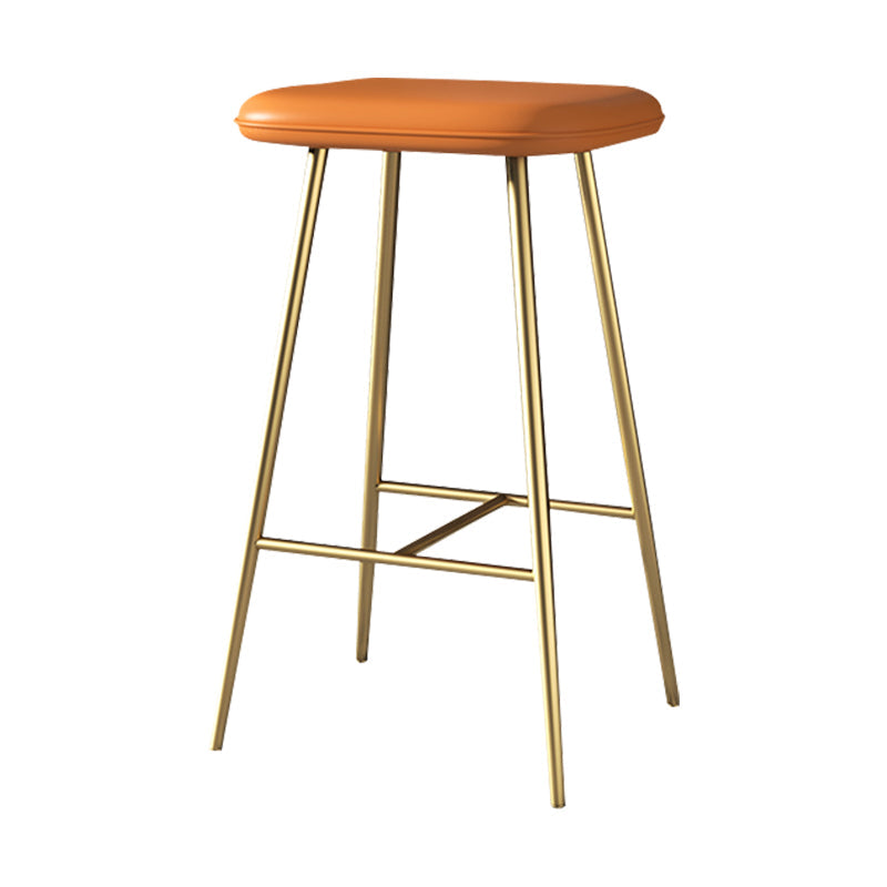 Glam Counter Bar Stool Armless Leather Rectangle Bar Stool with Footrest Gold Orange Counter Stool(26"H) Clearhalo 'Bar Furniture' 'Bar Stools' 'bar_stools' 'furn' 'furn_bar_stools' 'furniture_bar_stools' 'Kitchen & Dining Furniture' 'kitchen&dining_furn' 'kitchen' 'kitchen_furn' Furniture' 4275468