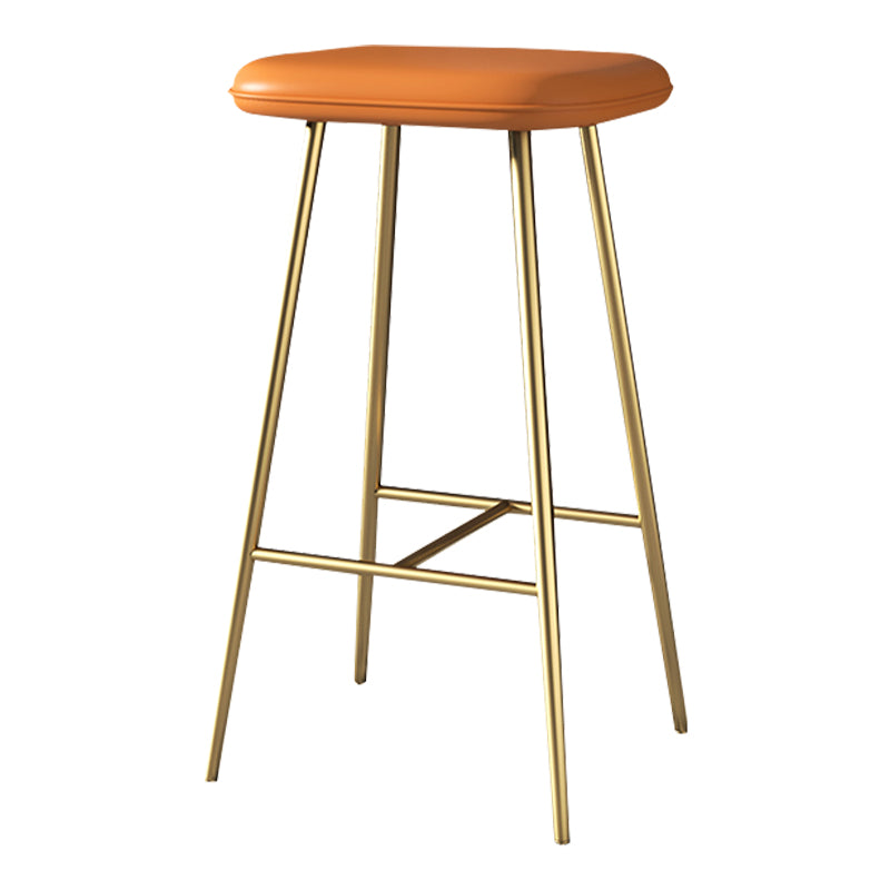 Glam Counter Bar Stool Armless Leather Rectangle Bar Stool with Footrest Gold Orange Bar Stool(30"H) Clearhalo 'Bar Furniture' 'Bar Stools' 'bar_stools' 'furn' 'furn_bar_stools' 'furniture_bar_stools' 'Kitchen & Dining Furniture' 'kitchen&dining_furn' 'kitchen' 'kitchen_furn' Furniture' 4275469