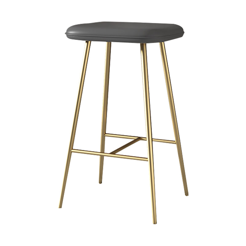 Glam Counter Bar Stool Armless Leather Rectangle Bar Stool with Footrest Gold Dark Gray Counter Stool(26"H) Clearhalo 'Bar Furniture' 'Bar Stools' 'bar_stools' 'furn' 'furn_bar_stools' 'furniture_bar_stools' 'Kitchen & Dining Furniture' 'kitchen&dining_furn' 'kitchen' 'kitchen_furn' Furniture' 4275470
