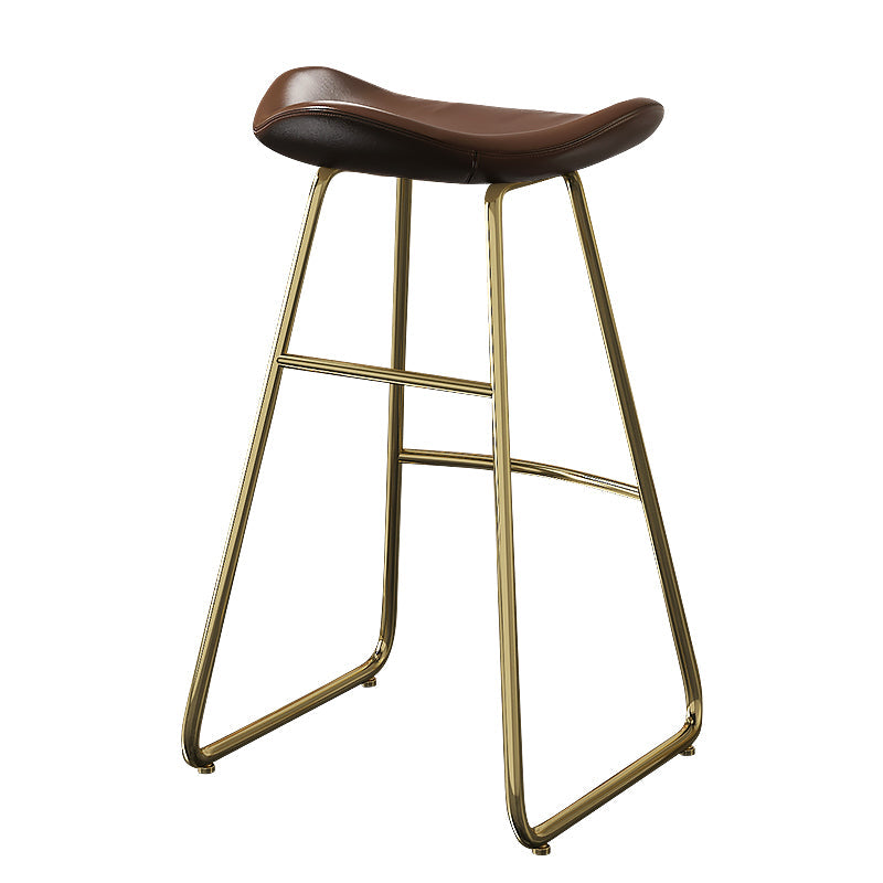 Glam Counter Bar Stool Armless Leather Indoor Bar Stool with Footrest Iron Base Gold 1 Piece Clearhalo 'Bar Furniture' 'Bar Stools' 'bar_stools' 'furn' 'furn_bar_stools' 'furniture_bar_stools' 'Kitchen & Dining Furniture' 'kitchen&dining_furn' 'kitchen' 'kitchen_furn' Furniture' 4275476
