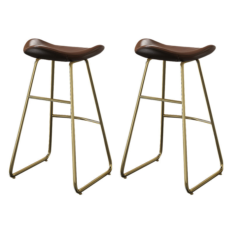 Glam Counter Bar Stool Armless Leather Indoor Bar Stool with Footrest Iron Base Gold 2 Piece Set Clearhalo 'Bar Furniture' 'Bar Stools' 'bar_stools' 'furn' 'furn_bar_stools' 'furniture_bar_stools' 'Kitchen & Dining Furniture' 'kitchen&dining_furn' 'kitchen' 'kitchen_furn' Furniture' 4275480