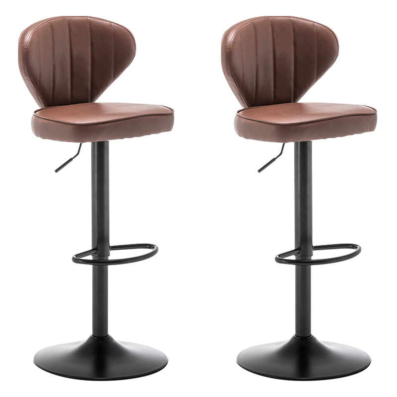 Contemporary Faux Leather Bar Stool Footrest Low Back Adjustable Height Swivel Stool Brown 2 Piece Set Clearhalo 'Bar Furniture' 'Bar Stools' 'bar_stools' 'furn' 'furn_bar_stools' 'furniture_bar_stools' 'Kitchen & Dining Furniture' 'kitchen&dining_furn' 'kitchen' 'kitchen_furn' Furniture' 4275596
