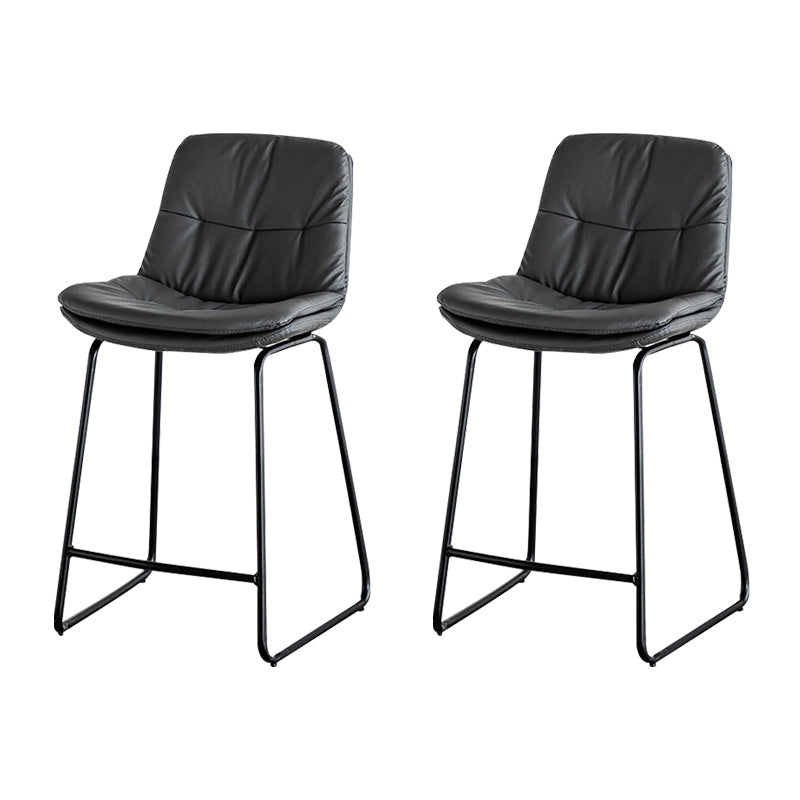 Modern PU Upholstery Bar Stool Low Back Arm-less Counter-height Indoor Stool Dark Gray 2 Piece Set Counter Stool (24"H) Clearhalo 'Bar Furniture' 'Bar Stools' 'bar_stools' 'furn' 'furn_bar_stools' 'furniture_bar_stools' 'Kitchen & Dining Furniture' 'kitchen&dining_furn' 'kitchen' 'kitchen_furn' Furniture' 4275669
