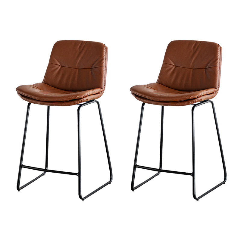 Modern PU Upholstery Bar Stool Low Back Arm-less Counter-height Indoor Stool Brown 2 Piece Set Counter Stool (24"H) Clearhalo 'Bar Furniture' 'Bar Stools' 'bar_stools' 'furn' 'furn_bar_stools' 'furniture_bar_stools' 'Kitchen & Dining Furniture' 'kitchen&dining_furn' 'kitchen' 'kitchen_furn' Furniture' 4275671