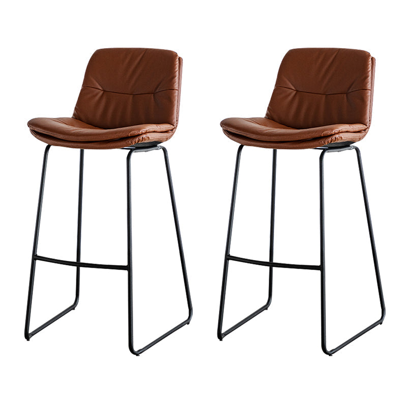 Modern PU Upholstery Bar Stool Low Back Arm-less Counter-height Indoor Stool Brown 2 Piece Set Bar Stool(30"H) Clearhalo 'Bar Furniture' 'Bar Stools' 'bar_stools' 'furn' 'furn_bar_stools' 'furniture_bar_stools' 'Kitchen & Dining Furniture' 'kitchen&dining_furn' 'kitchen' 'kitchen_furn' Furniture' 4275672