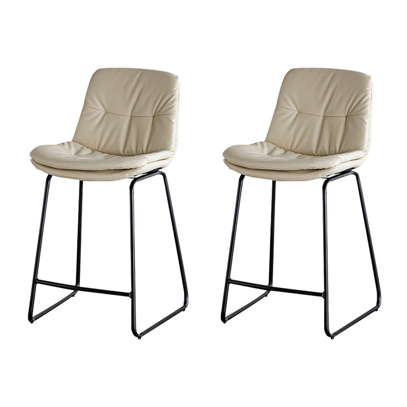 Modern PU Upholstery Bar Stool Low Back Arm-less Counter-height Indoor Stool Off-White 2 Piece Set Counter Stool (24"H) Clearhalo 'Bar Furniture' 'Bar Stools' 'bar_stools' 'furn' 'furn_bar_stools' 'furniture_bar_stools' 'Kitchen & Dining Furniture' 'kitchen&dining_furn' 'kitchen' 'kitchen_furn' Furniture' 4275673