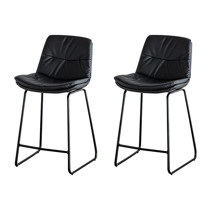 Modern PU Upholstery Bar Stool Low Back Arm-less Counter-height Indoor Stool Black 2 Piece Set Counter Stool (24"H) Clearhalo 'Bar Furniture' 'Bar Stools' 'bar_stools' 'furn' 'furn_bar_stools' 'furniture_bar_stools' 'Kitchen & Dining Furniture' 'kitchen&dining_furn' 'kitchen' 'kitchen_furn' Furniture' 4275675