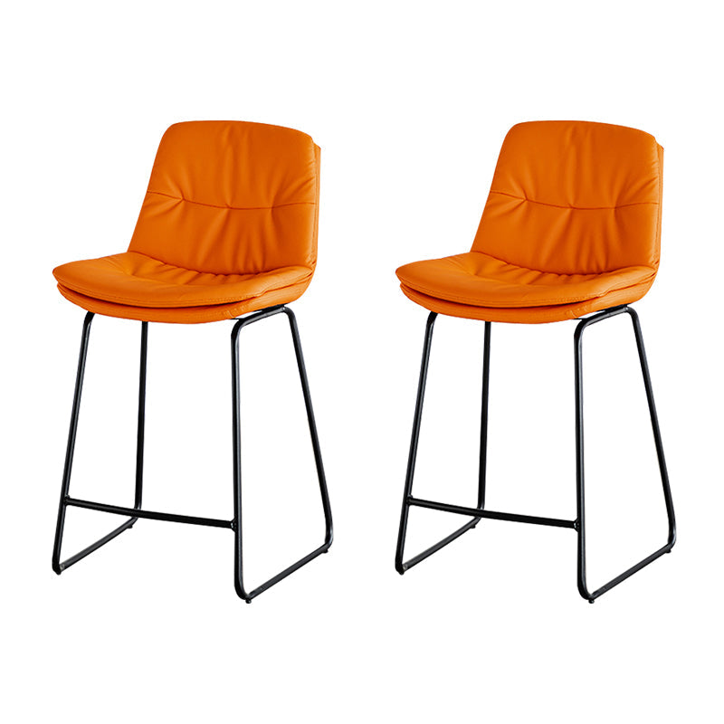 Modern PU Upholstery Bar Stool Low Back Arm-less Counter-height Indoor Stool Orange Red 2 Piece Set Counter Stool (24"H) Clearhalo 'Bar Furniture' 'Bar Stools' 'bar_stools' 'furn' 'furn_bar_stools' 'furniture_bar_stools' 'Kitchen & Dining Furniture' 'kitchen&dining_furn' 'kitchen' 'kitchen_furn' Furniture' 4275677