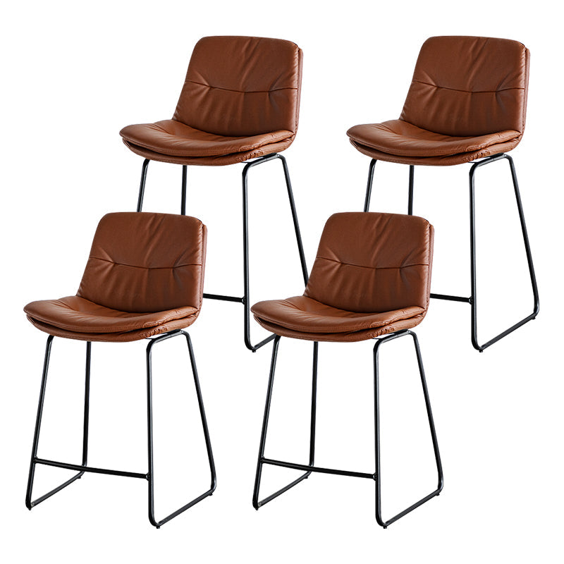 Modern PU Upholstery Bar Stool Low Back Arm-less Counter-height Indoor Stool Brown 4 Piece Set Counter Stool (24"H) Clearhalo 'Bar Furniture' 'Bar Stools' 'bar_stools' 'furn' 'furn_bar_stools' 'furniture_bar_stools' 'Kitchen & Dining Furniture' 'kitchen&dining_furn' 'kitchen' 'kitchen_furn' Furniture' 4275685