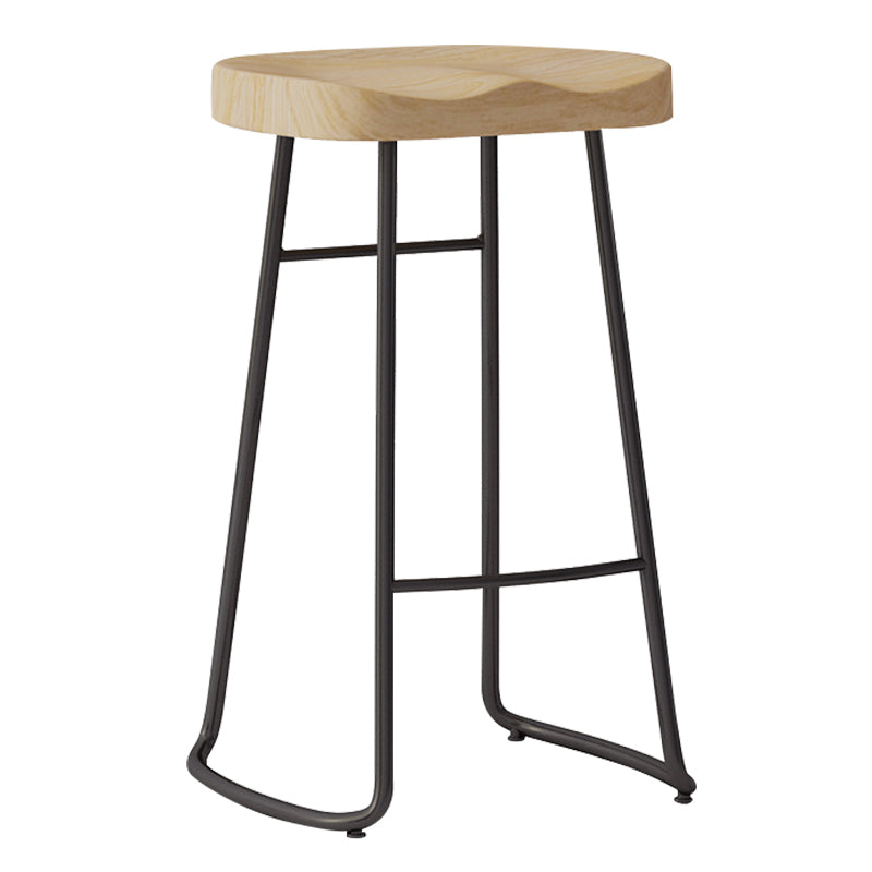 Wood Modern Bar Stool Backless Natural Contoured Seat Stool with Iron Legs 1 Piece Bar Stool(30"H) Clearhalo 'Bar Furniture' 'Bar Stools' 'bar_stools' 'furn' 'furn_bar_stools' 'furniture_bar_stools' 'Kitchen & Dining Furniture' 'kitchen&dining_furn' 'kitchen' 'kitchen_furn' Furniture' 4275699