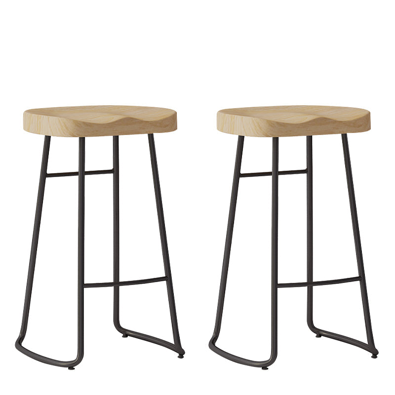 Wood Modern Bar Stool Backless Natural Contoured Seat Stool with Iron Legs 2 Piece Set Counter Stool(26"H) Clearhalo 'Bar Furniture' 'Bar Stools' 'bar_stools' 'furn' 'furn_bar_stools' 'furniture_bar_stools' 'Kitchen & Dining Furniture' 'kitchen&dining_furn' 'kitchen' 'kitchen_furn' Furniture' 4275703