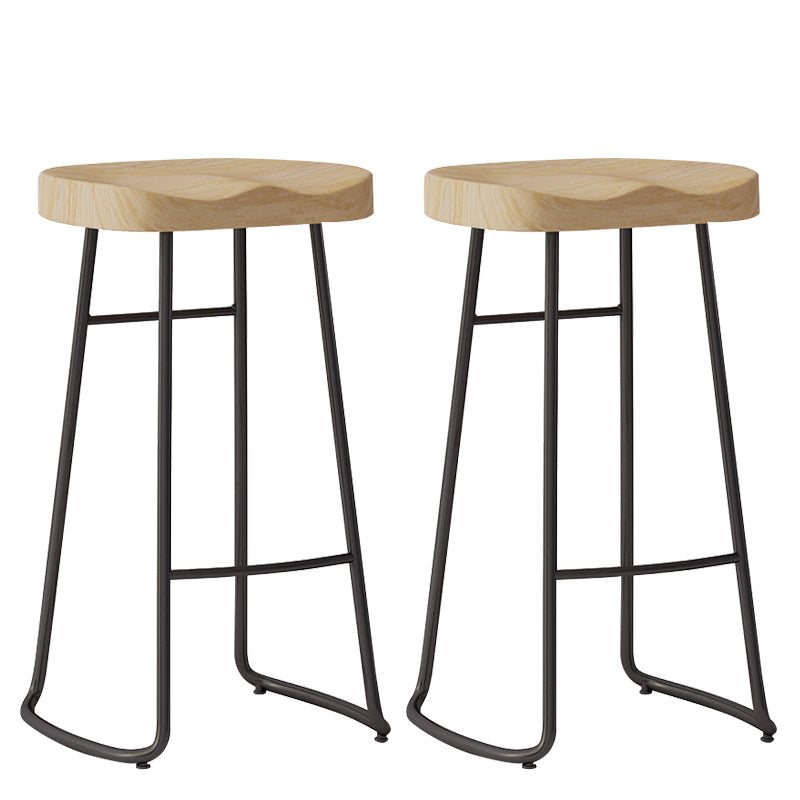 Wood Modern Bar Stool Backless Natural Contoured Seat Stool with Iron Legs 2 Piece Set Bar Stool(30"H) Clearhalo 'Bar Furniture' 'Bar Stools' 'bar_stools' 'furn' 'furn_bar_stools' 'furniture_bar_stools' 'Kitchen & Dining Furniture' 'kitchen&dining_furn' 'kitchen' 'kitchen_furn' Furniture' 4275705