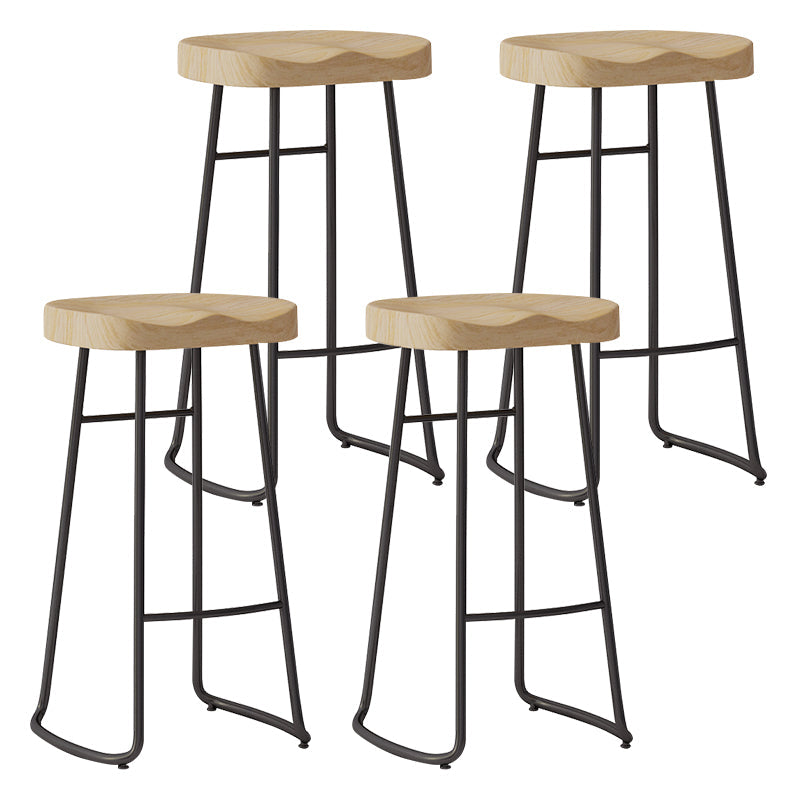 Wood Modern Bar Stool Backless Natural Contoured Seat Stool with Iron Legs 4 Piece Set Bar Stool(30"H) Clearhalo 'Bar Furniture' 'Bar Stools' 'bar_stools' 'furn' 'furn_bar_stools' 'furniture_bar_stools' 'Kitchen & Dining Furniture' 'kitchen&dining_furn' 'kitchen' 'kitchen_furn' Furniture' 4275711