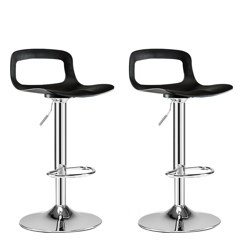 Modern Footrest Bar Stool Plastic Low Back Bucket Indoor Swivel Counter Stool Black-Silver 2 Piece Set Clearhalo 'Bar Furniture' 'Bar Stools' 'bar_stools' 'furn' 'furn_bar_stools' 'furniture_bar_stools' 'Kitchen & Dining Furniture' 'kitchen&dining_furn' 'kitchen' 'kitchen_furn' Furniture' 4275728