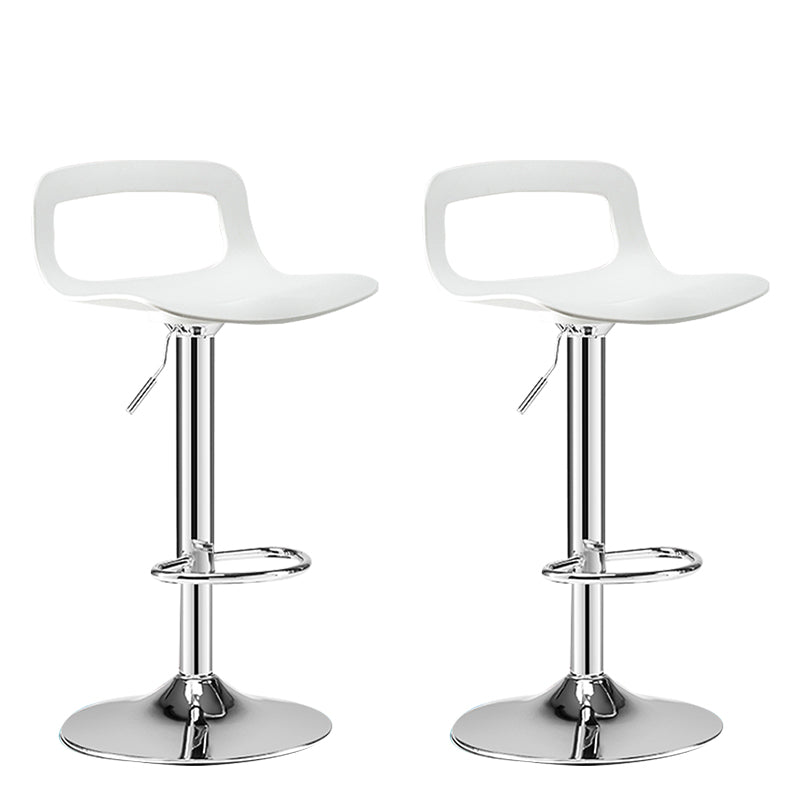 Modern Footrest Bar Stool Plastic Low Back Bucket Indoor Swivel Counter Stool White-Silver 2 Piece Set Clearhalo 'Bar Furniture' 'Bar Stools' 'bar_stools' 'furn' 'furn_bar_stools' 'furniture_bar_stools' 'Kitchen & Dining Furniture' 'kitchen&dining_furn' 'kitchen' 'kitchen_furn' Furniture' 4275733