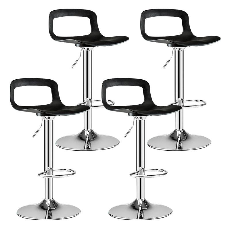 Modern Footrest Bar Stool Plastic Low Back Bucket Indoor Swivel Counter Stool Black-Silver 4 Piece Set Clearhalo 'Bar Furniture' 'Bar Stools' 'bar_stools' 'furn' 'furn_bar_stools' 'furniture_bar_stools' 'Kitchen & Dining Furniture' 'kitchen&dining_furn' 'kitchen' 'kitchen_furn' Furniture' 4275735