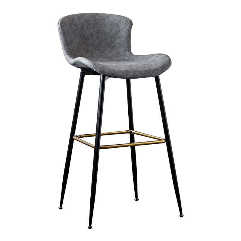 Contemporary PU Upholstery Bar Stool with Cushion Backrest Bucket Indoor Counter Stool Grey 1 Piece Clearhalo 'Bar Furniture' 'Bar Stools' 'bar_stools' 'furn' 'furn_bar_stools' 'furniture_bar_stools' 'Kitchen & Dining Furniture' 'kitchen&dining_furn' 'kitchen' 'kitchen_furn' Furniture' 4275742