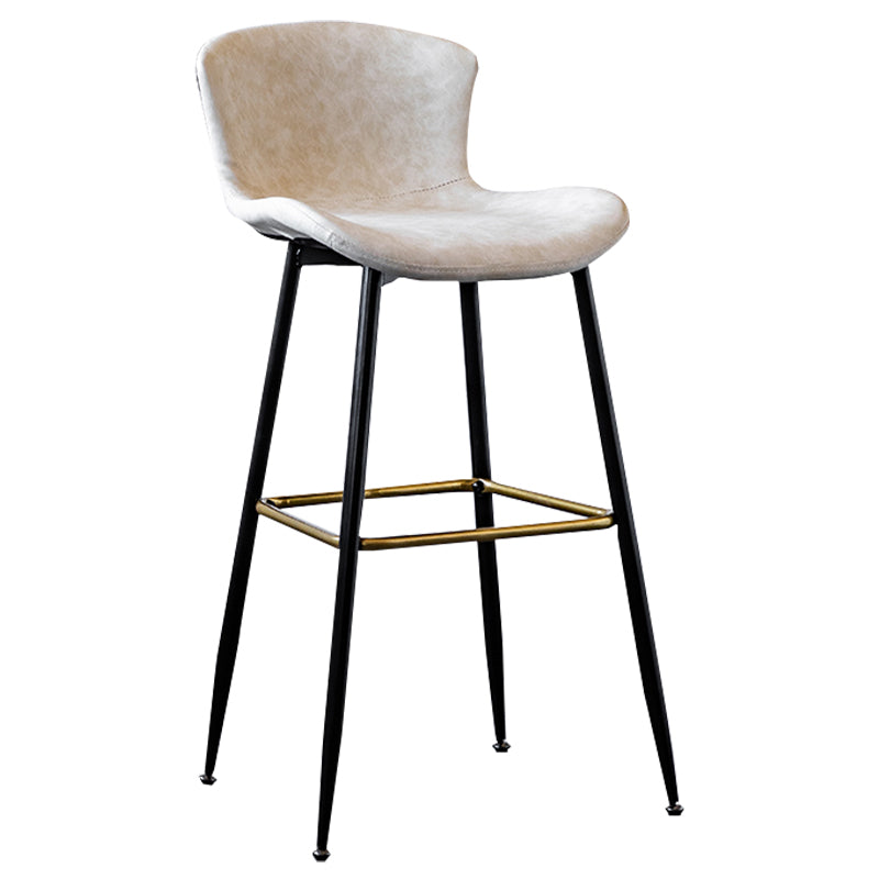 Contemporary PU Upholstery Bar Stool with Cushion Backrest Bucket Indoor Counter Stool Off-White 1 Piece Clearhalo 'Bar Furniture' 'Bar Stools' 'bar_stools' 'furn' 'furn_bar_stools' 'furniture_bar_stools' 'Kitchen & Dining Furniture' 'kitchen&dining_furn' 'kitchen' 'kitchen_furn' Furniture' 4275743