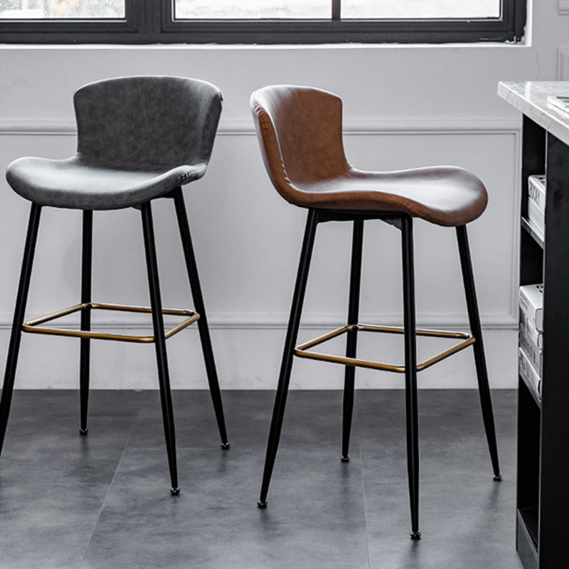 Contemporary PU Upholstery Bar Stool with Cushion Backrest Bucket Indoor Counter Stool Clearhalo 'Bar Furniture' 'Bar Stools' 'bar_stools' 'furn' 'furn_bar_stools' 'furniture_bar_stools' 'Kitchen & Dining Furniture' 'kitchen&dining_furn' 'kitchen' 'kitchen_furn' Furniture' 4275744