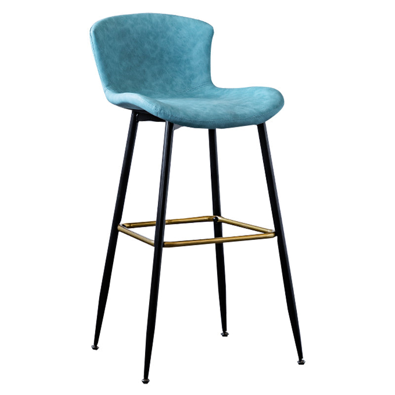 Contemporary PU Upholstery Bar Stool with Cushion Backrest Bucket Indoor Counter Stool Blue 1 Piece Clearhalo 'Bar Furniture' 'Bar Stools' 'bar_stools' 'furn' 'furn_bar_stools' 'furniture_bar_stools' 'Kitchen & Dining Furniture' 'kitchen&dining_furn' 'kitchen' 'kitchen_furn' Furniture' 4275745